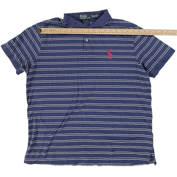 Polo Ralph Lauren Mens XL Short Sleeve Custom Fit Big Pony Striped Shirt Navy - Picture 6 of 9